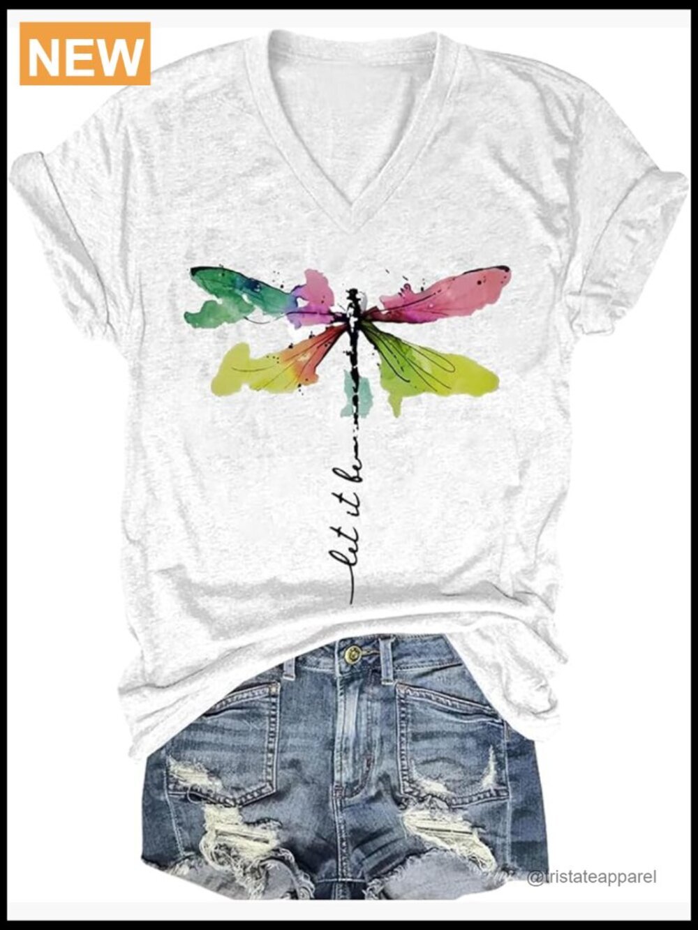 V-Neck Dragonfly Graphic Tee Cute Summer Boho T-Shirt